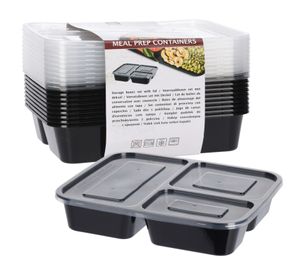 Sada 10 obedových boxov - nádoba na prípravu jedla - opakovane použiteľný box s 3 priehradkami