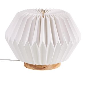 Lampe Leuchte Papier Holzfuß massiv modernes Design Schirm faltbar Tischlampe