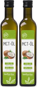 MCT Öl 2x 500 ml (1000 ml) aus 100% Kokosöl | 70% Caprylsäure C8 und 30% Caprinsäure C10 | rein mechanisch hergestellt - bioKontor