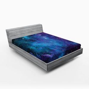 ABAKUHAUS Weltraum Spannbetttuch, Galaxie Sterne Im Weltraum Celestial Astronomische Planeten Universum Milchstraße, 90 x 200 cm, Navy Lila