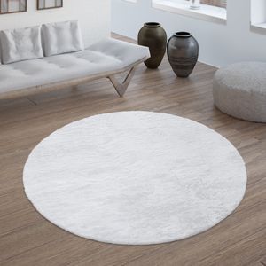Wohnzimmer Teppich Hochflor Langflor Kunstfell Weich Modern Unifarben Flauschig, Farbe:Weiß, Größe:160 cm Rund