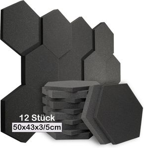 sunnypillow 12 Stück Hexagon Akustikschaumstoff Akustikschaum 50 x 43 x 3/5cm | Schallschutzmatte zur effektiven Akustik Dämmung