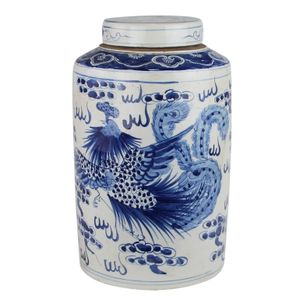 Fine Asianliving Chinesische Deckelvase Blau Weiß Porzellan Handbemalt Drachen Phönix D26xH40cm Dekorative Vase Blumenvase Orientalische Keramik Vase Dekoration Vase Moderne Tischdekoration Vase
