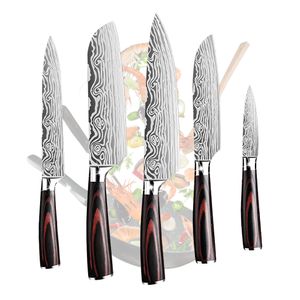KEPEAK Messerset 5-teilig, Kochmesser Japanermesser Allzweckmesser Santoku-Messer Gemüsemesser, Rostfreier Stahl , Scheide