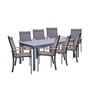 NATERIAL - Gartenmöbel Set für 8 Personen - Gartentisch DORA 206X89X75 cm - 8 Gartenstühle DORA mit Armlehnen - Stapelbar - Sitzgruppe - Aluminium - Duraboard - Recycelter Kunststoff - Eukalyptus