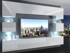 Wohnwand Anbauwand Schrankwand Hängeschrank Mediawand Möbelwand Wohnzimmer Hängeschrank TV Möbel | Imperium 3 | Weiß