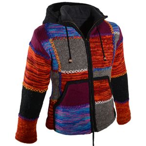 Damen Strickjacke Goa Wolle Jacke mit Fleecefutter mit abnehmbarer Zipfelkapuze, Größe Damen:44