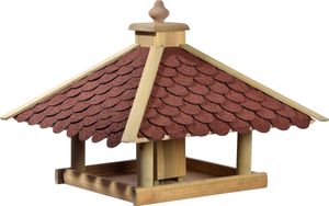 Dehner Natura Premium Wildvogel Futterhaus Brixen, Futterstation für Wildvögel, hochwertiges Vogelhaus, stehend, Bitumen-Dach schützt Vögel und Futter vor Wettereinflüssen, ca. 51 x 40 x 51 cm, imprägniertes Holz, braun /dunkelrot