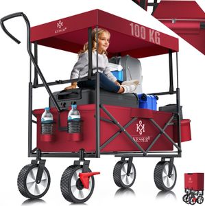 KESSER® Bollerwagen faltbar mit Dach Handwagen Transportkarre Gerätewagen | inkl. 2 Netztaschen und Einer Außentasche | klappbar | Vollgummi-Reifen | bis 100 kg Tragkraft | Mit Vorderrad-Bremse