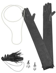 20er Jahre Accessoire-Set für Damen 7-teilig schwarz
