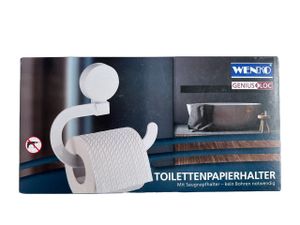 Wenko Genius Loc Toilettenpapierhalter, Klopapier Halter mit Saugnapfhalter weiß ohne Bohren