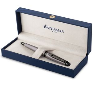 Waterman Expert Kugelschreiber | Silberfarbene Metallic-Lackierung mit Ruthenium-Zierteilen | Mittlere Spitze | Blaue Tinte | In Geschenkbox