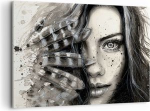 Bild auf Leinwand - Leinwandbild - Frau Federn Lippen Kunst. - 120x80cm - Wand Bild - Wanddeko - Leinwanddruck - Bilder - Kunstdruck - Wanddekoration - Leinwand bilder - Wandkunst - AA120x80-2874