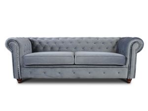 Sofa Chesterfield Asti 3-Sitzer, Couchgarnitur 3-er, Sofagarnitur, Couch mit Holzfüße, Polstersofa - Glamour Design, Velours (Grau (Velvet 10))