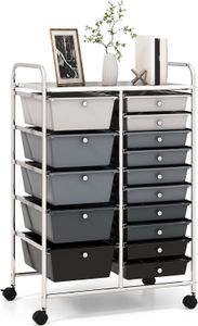 GOPLUS Rollcontainer mit 15 Schubladen stapelbar, Rollregal Farbewahl, Beistellwagen mit 4 Rädern, Rollwagen Badregal