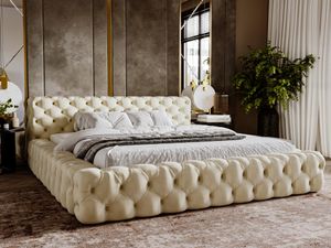 Čalouněná postel GRAINGOLD Glamour 180x200 cm Armani Bis - manželská postel Premium, sametová látka, lamelový rošt - postel se zásuvkou - béžová (Magic Velvet 2201)