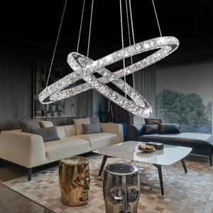 UISEBRT 48W LED Kristall Design Hängelampe Zwei Ringe Kaltweiß Deckenlampe Pendelleuchte Kreative Kronleuchter