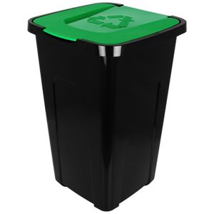 Abfalltonne 50L mit Klappdeckel schwarz/grün Recycling Mülltonne Mülleimer Abfalleimer