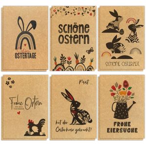 Ostergrusskarten 12er Kraftpapier Oster Karten Set - Ostern Postkarten in 6 Variationen | Hochwertige Karten zu Ostern | Original Kraftpapier Grußkarten DIN A6.