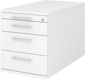 bümö Rollcontainer "Office" abschließbar mit Universalschubladen & Relinggriffen in weiß