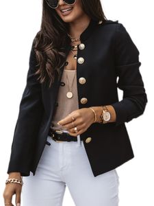Damen Blazer Langarm Business Jacken Arbeiten Gegen Hals -Strickjacke Lässig Einfarbige Blazer, Farbe:Schwarz, Größe:L