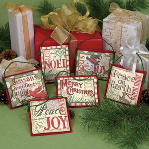 Dimensions Kreuzstich Set "Dekoration Weihnachtssprüche, Set 6-tlg", Zählmuster, a 11x11cm