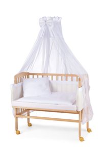 WALDIN Baby Beistellbett mit Matratze und Nestchen, Holz natur oder weiß lackiert,weiß/weiß,Natur unbehandelt