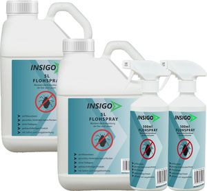 INSIGO 2x5L + 2x500ml Anti-Flohspray, Mittel gegen Flöhe, Flohschutz, Katzenfloh, Hundefloh, Insektenschutz, gegen Ungeziefer & Parasiten, Innen & Außen