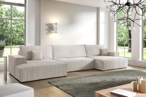 BroMARKT Ecksofa PABLO U Schlaffunktion Bettkasten U-Form 398x148x85cm Weiß
