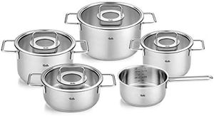 Fissler Pure Collection / Edelstahl-Kochtopfset, 5-teilig, Töpfe mit Glas-Deckel (3 Kochtöpfe,1 Bratentopf 1 Stielkasserolle) - Induktion