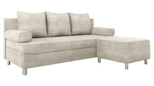 MIRJAN24 Schlafsofa Dover Cord mit Bettkasten und Schlaffunktion, Bettsofa, Couch vom Hersteller (Sofa mit Polsterhocker, Farbe: Poso 100)