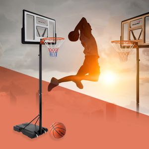 Sada basketbalového koša Hauki vrátane stojana s kolieskami a loptou, biela, nastaviteľná výška 235-295 cm, mobilný basketbalový stojan, prenosný, plniteľný, basketbalové vybavenie pre deti/dospelých