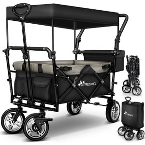 TRESKO Cart Black Skladací ručný vozík Skladací záhradný vozík so strechou Prepravný vozík XXL