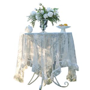 Spitze Tischdecke mit Rüschen, Vintage Tischdecke für Hochzeit Party, Weiß 140x140cm