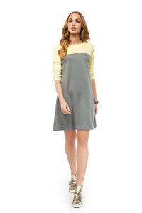 Damen Minikleid Asymmetrisch Kleid Tunika; Gelb/Grau/S/36