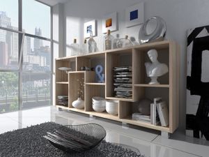Skraut Home - Regal Bibliothek, Bücherregal, Bibliothek, Regal Design Wohn, Esszimmer Eiche hell, Maße: 68,5 x 161 x 25 cm Tiefe.