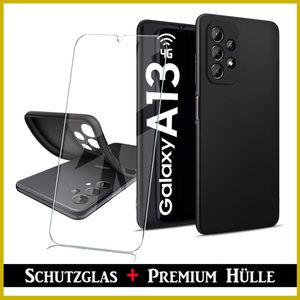 Für Samsung Galaxy A13 4G Silikon Schwarz Schutz Hülle + HD Panzerglas Schutzglas