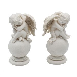 2 Stück Engelfiguren sitzend auf Kugel 14,5 cm Engel Figur