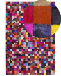 BELIANI Teppich Bunt Dunkel Echtleder Wollfilz 160 x 230 cm Kurzflor Patchwork Handgefertigt Rechteckig