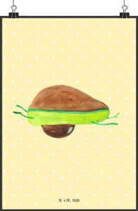 Mr. & Mrs. Panda Poster Avocado Yoga DIN A2 - Gelb Pastell - Geschenk, Küchenposter, Wanddeko, Gesund, Posterdruck, Wanddekoration, Avocado Yoga Vegan, Humor, Veggie