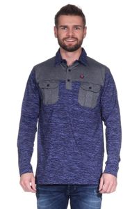 Herren Polo Shirt Langarm Longsleeve mit Brusttaschen, Blau XL