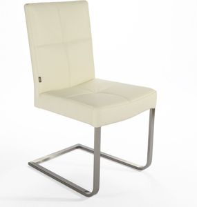 SIX Echtleder Freischwinger – Libero Creme Weiß Esszimmerstuhl mit Ergonomischem Edelstahlrahmen – Design Schwingstuhl, für Esszimmer, Küche, Büro & Wohnzimmer – Fertig montiert, bis 130 kg
