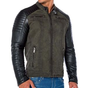 Redbridge Herren Übergangsjacke mit Kunstleder Ärmeln Biker Vintage Look R-41451W, Grösse:XS, Farbe:Grün