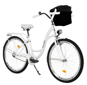 Milord komfortný mestský bicykel s košíkom dámsky bicykel, 28 palcov, biely, 1 rýchlosť