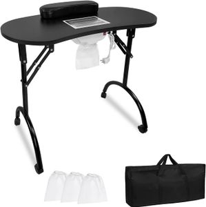 YARDIN Stůl na nehty s odsáváním, skládací manikúrní stůl s vysavačem na nehty, kolečky a polštářkem na zápěstí, mobilní manikúrní stůl pro odsávání prachu z nehtového studia, 90 x 37 x 77 cm, černý