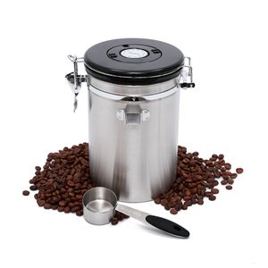 Kaffeedose, Edelstahl, Kaffeedose Luftdicht, 1.8L Kaffeebehälter, Vorratsdose, Kaffeebohnenbehälter, Kaffeebox mit Löffel, Silber