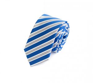 Fabio Farini - Krawatte - Gestreifte Blau Weiße Herren Schlips - Krawatten in 6cm Breite Schmal (6cm), Blau/Weiß/Silber