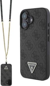 Obal / kryt na Apple iPhone 16 černý + Crossbody Popruh - GUESS