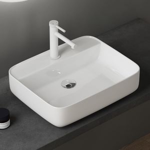 doporro® Aufsatzwaschbecken Keramik Waschbecken 500x400x135 mm weiß glänzend Gäste WC Handwaschbecken Waschtisch Brüssel107