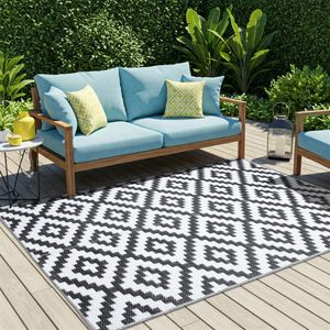 Teppich Outdoor Zweiseitig Wasserdicht Resistent Weiß Schwarz Picknick Strand Garten  180 x 270 cm